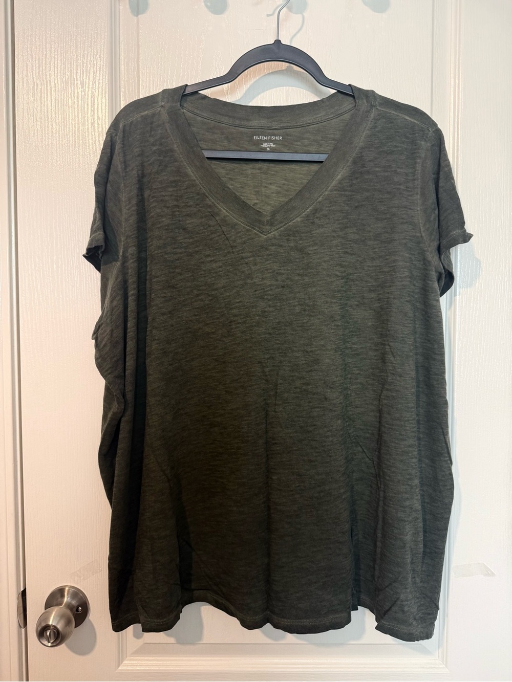Eileen Fisher Olive Green V-Neck Short Sleeve Top
